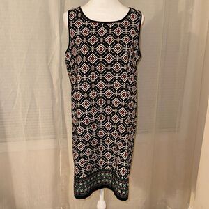 Amber Blue L Black Ivory Multicolored Contrast Sleeveless Light Shift Dress